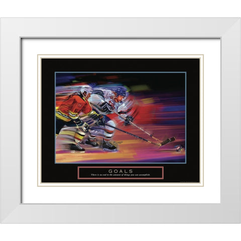 Goals - Hockey White Modern Wood Framed Art Print with Double Matting by Frontline