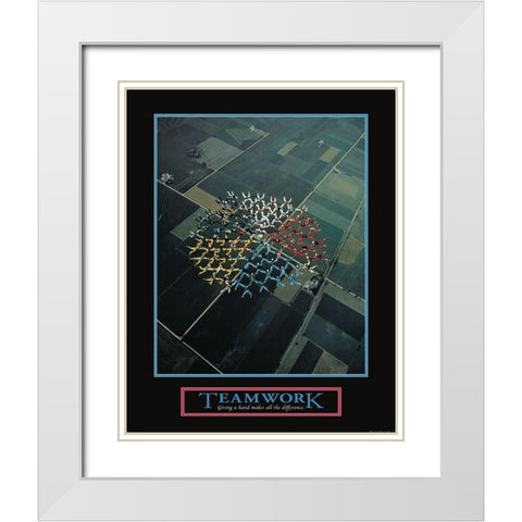 Teamwork - Skydivers White Modern Wood Framed Art Print with Double Matting by Frontline