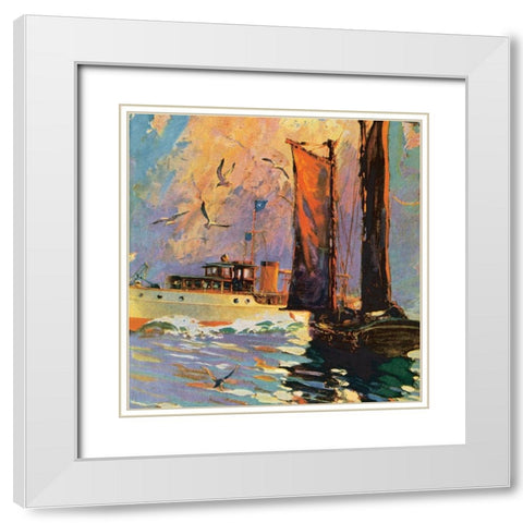 Motor Boating II White Modern Wood Framed Art Print with Double Matting by Unknown