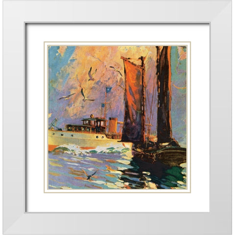 Motor Boating II White Modern Wood Framed Art Print with Double Matting by Unknown