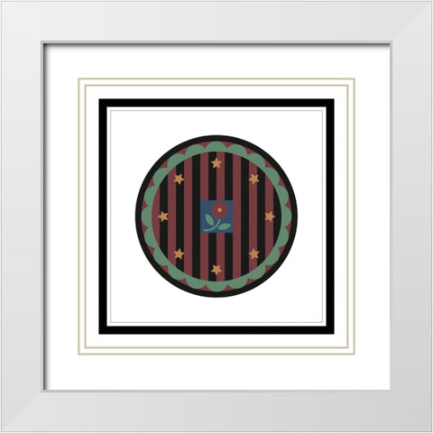 Floral Stamp White Modern Wood Framed Art Print with Double Matting by Unknown