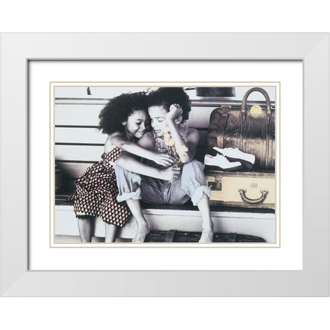 Two Kids I White Modern Wood Framed Art Print with Double Matting by Unknown