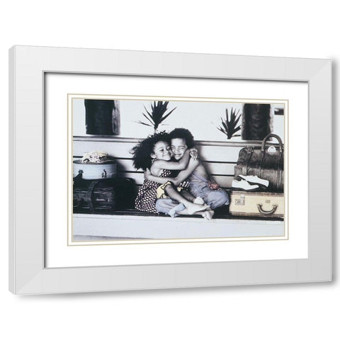Two Kids II White Modern Wood Framed Art Print with Double Matting by Unknown