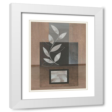 Metallic Leaves I White Modern Wood Framed Art Print with Double Matting by Jugeat