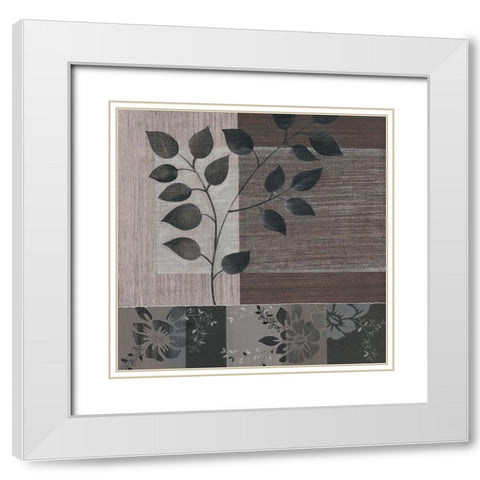 Metallic Leaves III White Modern Wood Framed Art Print with Double Matting by Jugeat