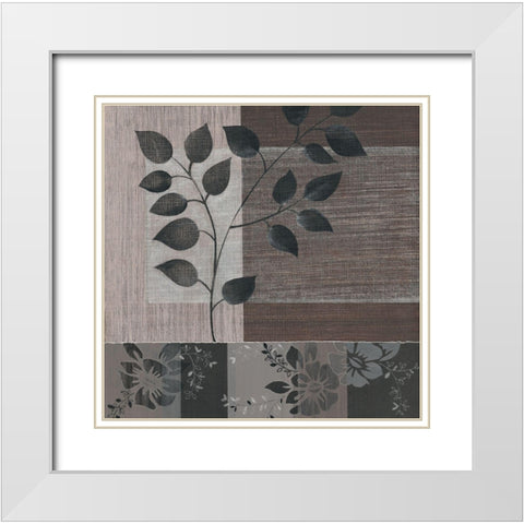 Metallic Leaves III White Modern Wood Framed Art Print with Double Matting by Jugeat