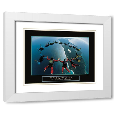 Teamwork - Skydivers White Modern Wood Framed Art Print with Double Matting by Frontline