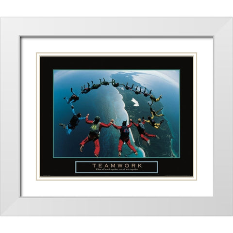 Teamwork - Skydivers White Modern Wood Framed Art Print with Double Matting by Frontline