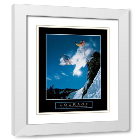 Courage - Snowboarders White Modern Wood Framed Art Print with Double Matting by Frontline