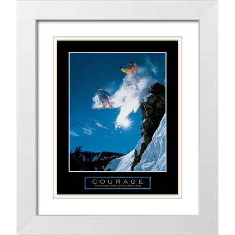 Courage - Snowboarders White Modern Wood Framed Art Print with Double Matting by Frontline