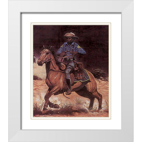 Buffalo Soldier White Modern Wood Framed Art Print with Double Matting by Unknown
