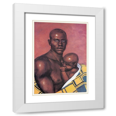Father and Son White Modern Wood Framed Art Print with Double Matting by Unknown