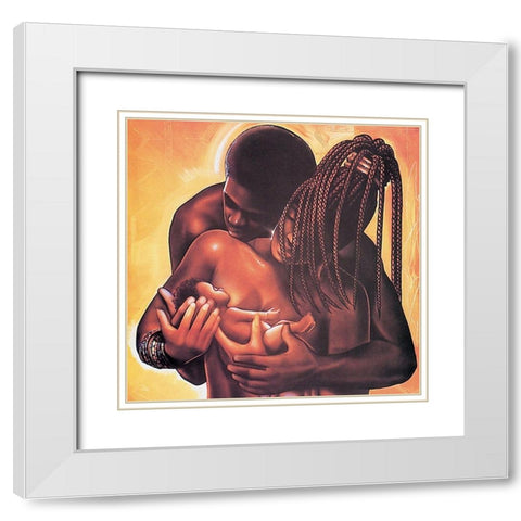 Feeding Baby White Modern Wood Framed Art Print with Double Matting by Unknown