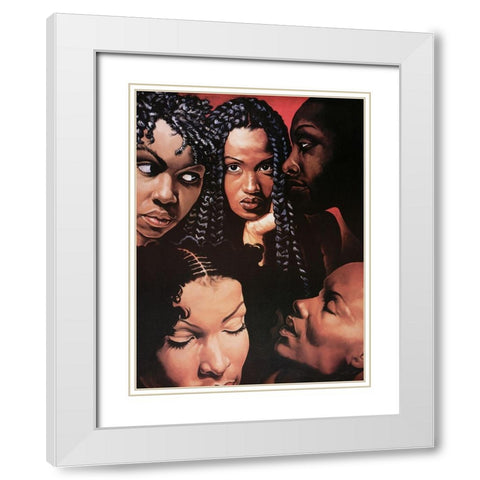 Faces White Modern Wood Framed Art Print with Double Matting by Unknown