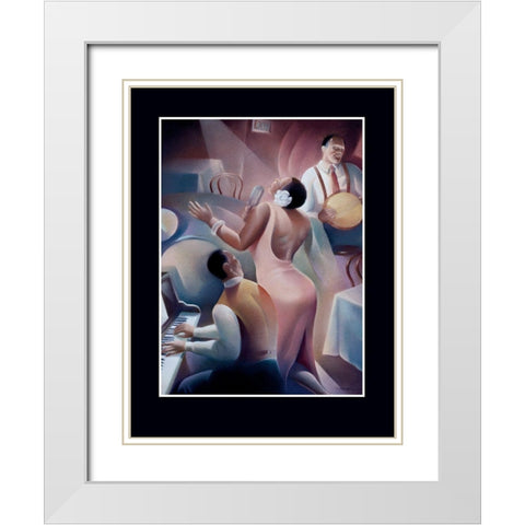 Lady Singing Blues White Modern Wood Framed Art Print with Double Matting by Unknown