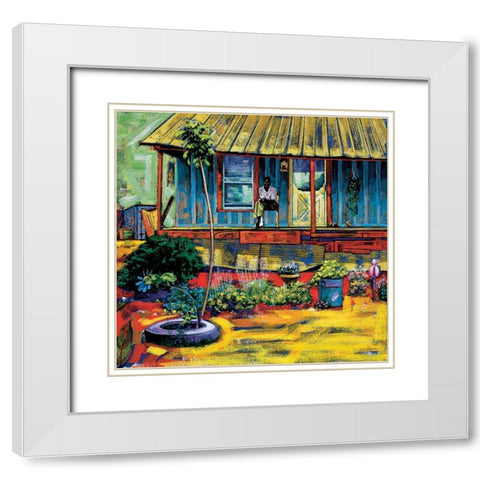 Palm Tree Porch White Modern Wood Framed Art Print with Double Matting by Unknown