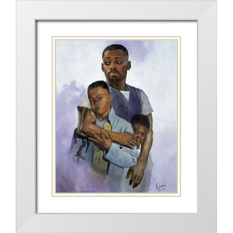 Father and Sons White Modern Wood Framed Art Print with Double Matting by Unknown