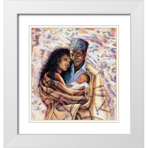 Happy Family White Modern Wood Framed Art Print with Double Matting by Unknown