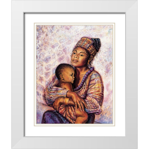 Mother and Child White Modern Wood Framed Art Print with Double Matting by Unknown