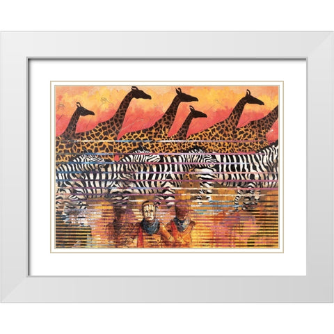 Giraffes Extreme White Modern Wood Framed Art Print with Double Matting by Unknown