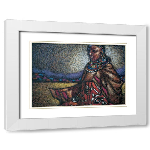 Nubian Lady Sitting White Modern Wood Framed Art Print with Double Matting by Unknown