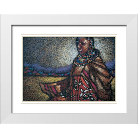 Nubian Lady Sitting White Modern Wood Framed Art Print with Double Matting by Unknown