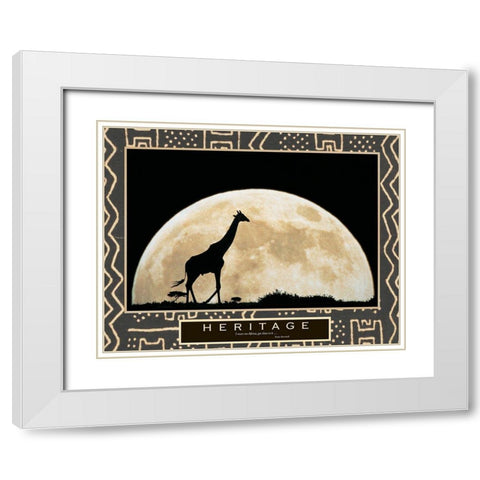 Heritage - Giraffe and Moon White Modern Wood Framed Art Print with Double Matting by Unknown