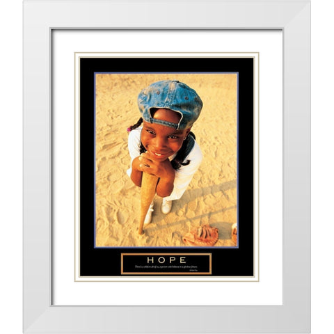 Hope - Girls Baseball White Modern Wood Framed Art Print with Double Matting by Unknown