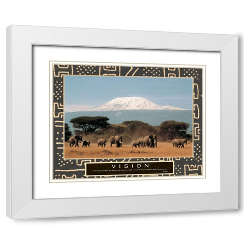 Vision - Elephant Herd White Modern Wood Framed Art Print with Double Matting by Unknown