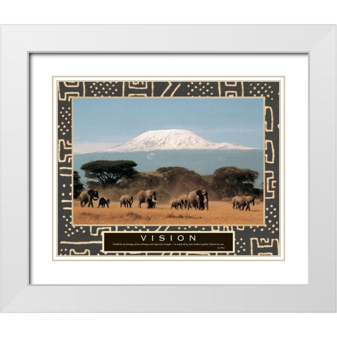 Vision - Elephant Herd White Modern Wood Framed Art Print with Double Matting by Unknown