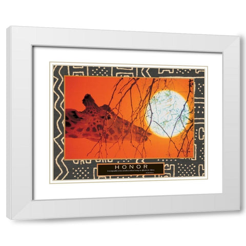 Honor - Giraffe and Sun White Modern Wood Framed Art Print with Double Matting by Unknown