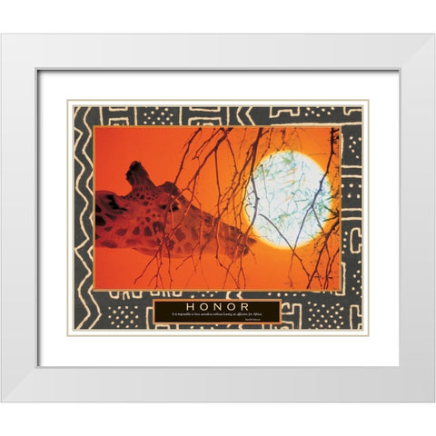 Honor - Giraffe and Sun White Modern Wood Framed Art Print with Double Matting by Unknown