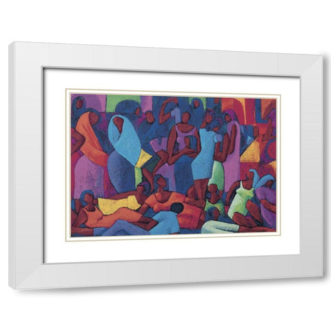 Puzzle People White Modern Wood Framed Art Print with Double Matting by Unknown