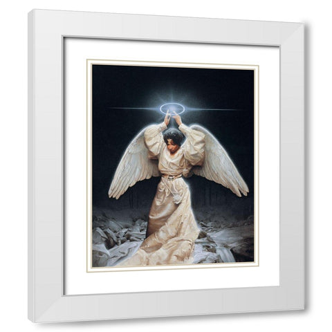 Angelic Woman White Modern Wood Framed Art Print with Double Matting by Unknown