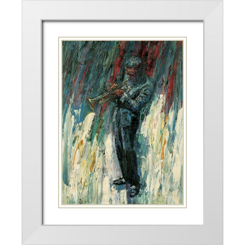 Trumpet Man White Modern Wood Framed Art Print with Double Matting by Unknown