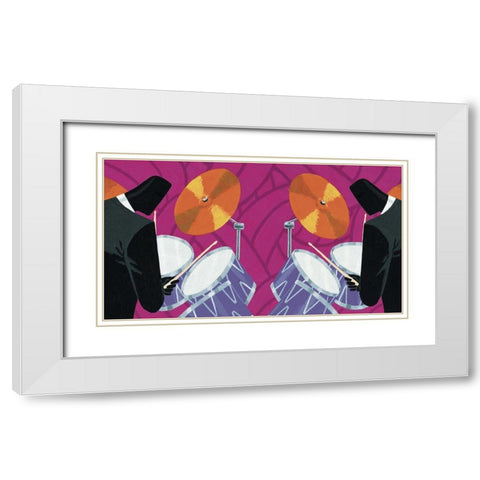 Dueling Drummers White Modern Wood Framed Art Print with Double Matting by Unknown