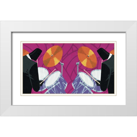 Dueling Drummers White Modern Wood Framed Art Print with Double Matting by Unknown