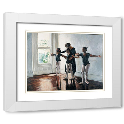 Ballerinas White Modern Wood Framed Art Print with Double Matting by Unknown