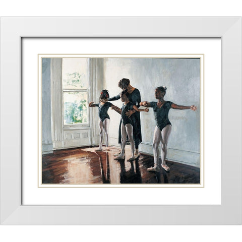 Ballerinas White Modern Wood Framed Art Print with Double Matting by Unknown