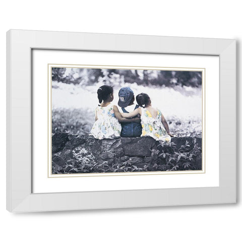 Three Kids White Modern Wood Framed Art Print with Double Matting by Unknown