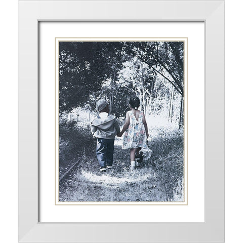 Hand in Hand White Modern Wood Framed Art Print with Double Matting by Unknown
