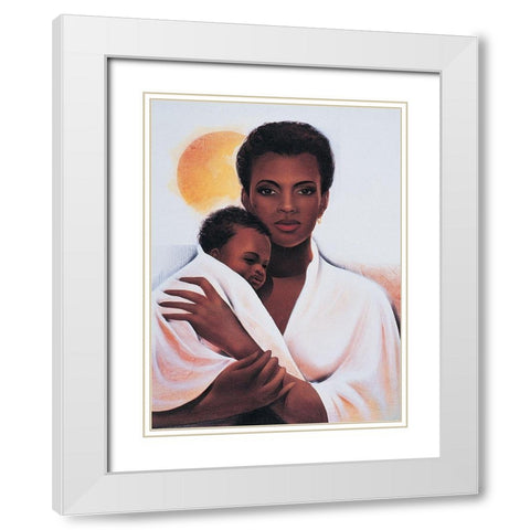 Mother and Child White Modern Wood Framed Art Print with Double Matting by Unknown