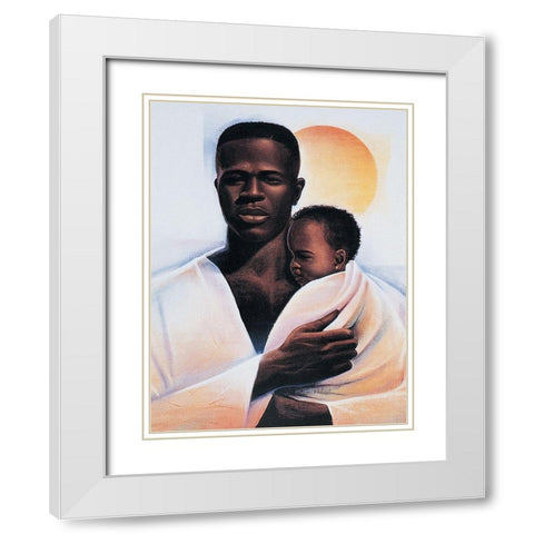 Father and Child White Modern Wood Framed Art Print with Double Matting by Unknown