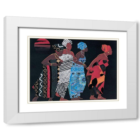 Tribal Walk White Modern Wood Framed Art Print with Double Matting by Unknown