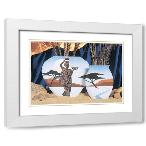 Woman on Vase White Modern Wood Framed Art Print with Double Matting by Unknown