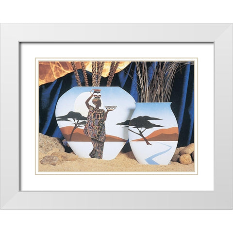 Woman on Vase White Modern Wood Framed Art Print with Double Matting by Unknown