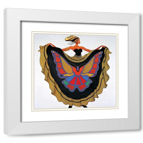Lady Butterfly White Modern Wood Framed Art Print with Double Matting by Unknown
