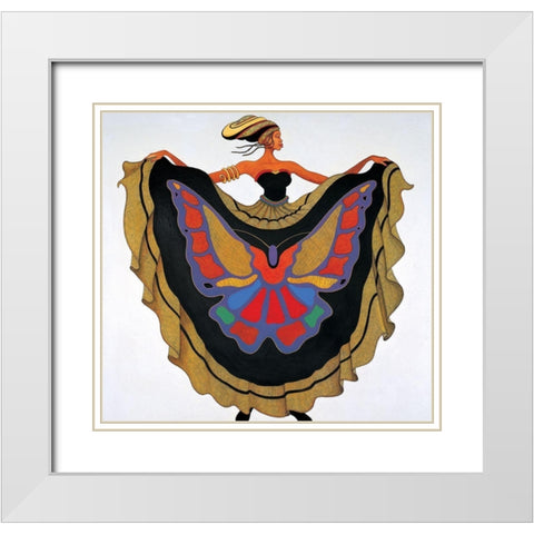 Lady Butterfly White Modern Wood Framed Art Print with Double Matting by Unknown