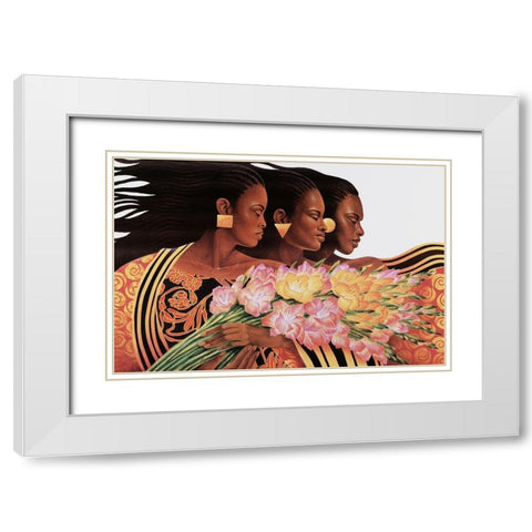 Three Beauties White Modern Wood Framed Art Print with Double Matting by Unknown