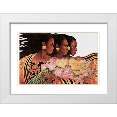 Three Beauties White Modern Wood Framed Art Print with Double Matting by Unknown